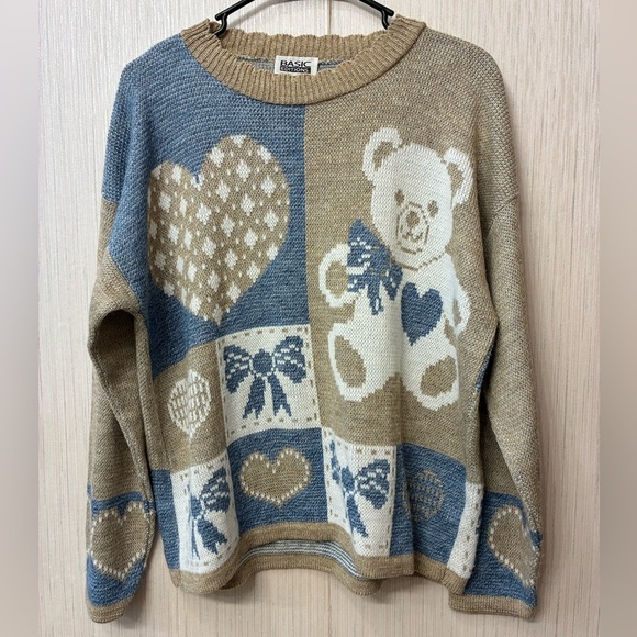 Women's Teddy Bear Pullover Sweater Vintage 90's Cottagecore Kawaii XL - Picture 1 of 5